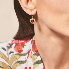 订购8周到｜Tityaravy-Gini-金色 心形 石榴石 吊坠 耳环（单只）［法国设计师］