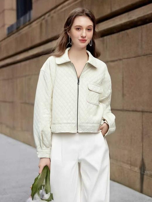 清了！清！不支持退货【自营】25211菱形格重工绗缝翻领宽松外套-喜出 商品图0