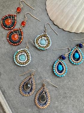 SpoiledBrat Jewelry戏剧系列 |14K注金斜长石蓝锆石耳环