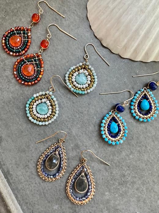 SpoiledBrat Jewelry戏剧系列 |14K注金斜长石蓝锆石耳环 商品图0