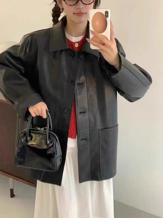 冰点价！仅限11.11！退货勿拍深圳南油高货！！大牌同款2897 50%pu➕50%黏胶慵懒风复古翻领单排扣秋季皮衣外套-喜出 商品图2