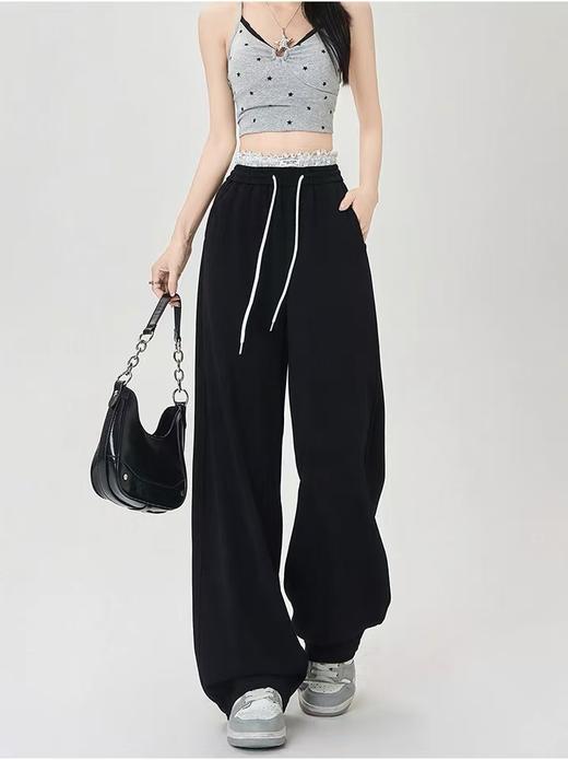 捡漏，微脏小码微脏一眼就爱上！！【秋上新】8802蕾丝花边阔腿裤女高腰抽绳直筒休闲裤-喜出 商品图1