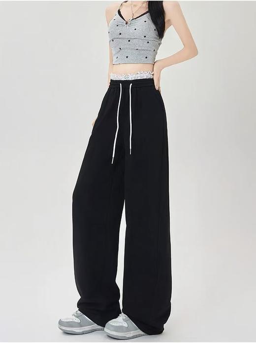 捡漏，微脏小码微脏一眼就爱上！！【秋上新】8802蕾丝花边阔腿裤女高腰抽绳直筒休闲裤-喜出 商品图3