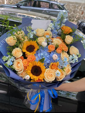 【当日达】顺丰免邮◆绣球 果汁阳台 香槟 向日葵 大飞燕 蓝星花 雪柳叶 紫罗兰 精致超大手捧花  自由热情  不凡的人生