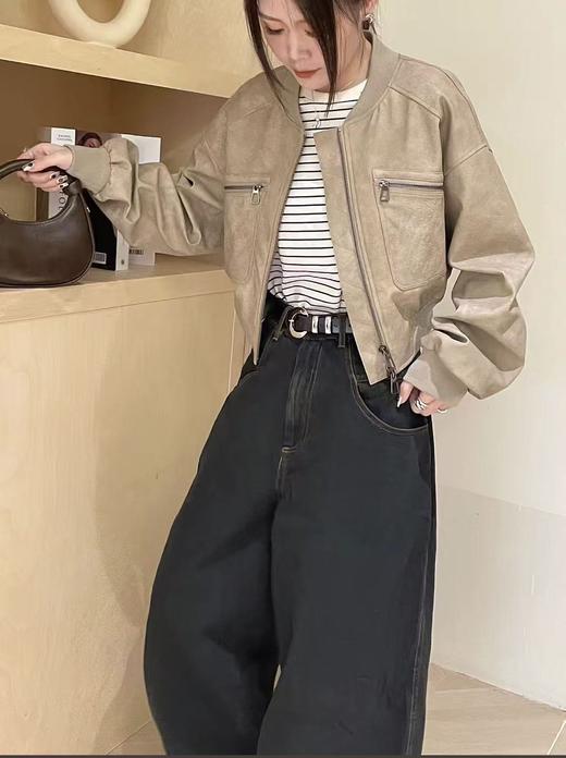 【秋上新】2528休闲棒球领PU外套短款皮衣-喜出 商品图1