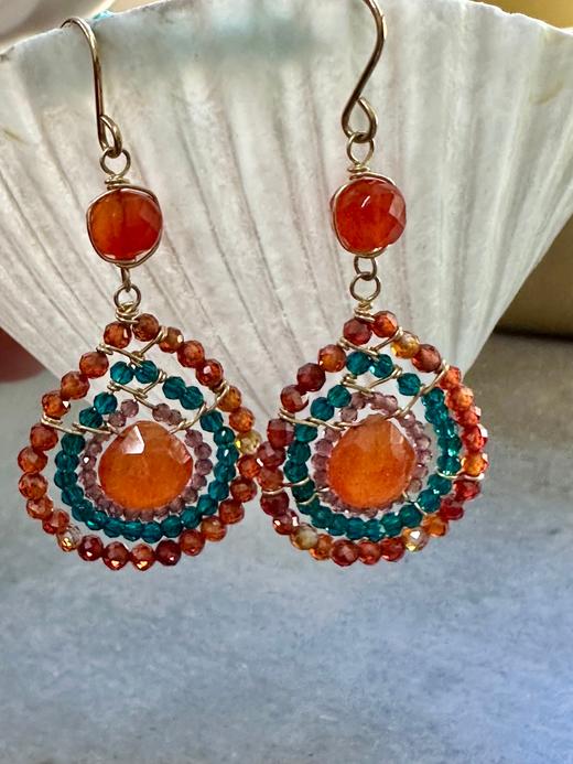 SpoiledBrat Jewelry戏剧系列 |14K注金斜长石蓝锆石耳环 商品图1