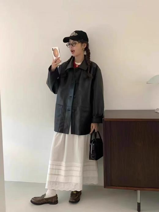 冰点价！仅限11.11！退货勿拍深圳南油高货！！大牌同款2897 50%pu➕50%黏胶慵懒风复古翻领单排扣秋季皮衣外套-喜出 商品图3