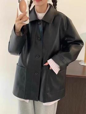冰点价！仅限11.11！退货勿拍深圳南油高货！！大牌同款2897 50%pu➕50%黏胶慵懒风复古翻领单排扣秋季皮衣外套-喜出