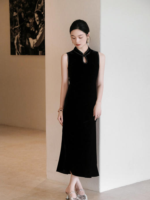 下架|盛唐婧| 重磅真丝绒水滴领旗袍连衣裙 商品图7