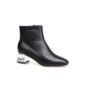 豪麟名鞋迪嘉女鞋羊皮革短靴DJELA52WN013黑色