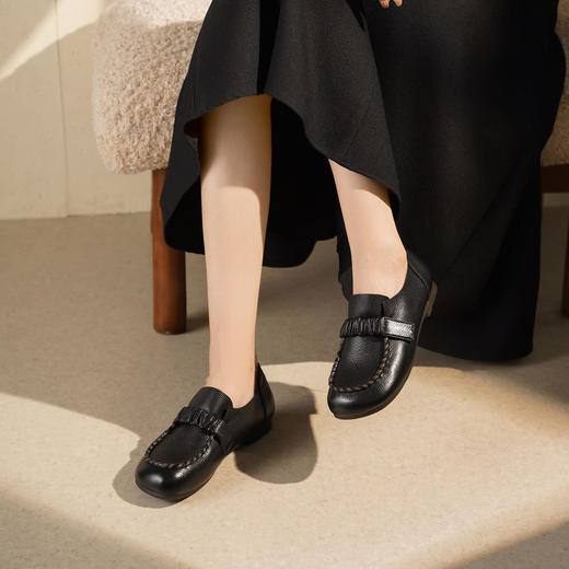 西村名物2025年秋季新款超舒适缝线软底妈妈鞋简约百搭平底通勤鞋T25CM31711 商品图3