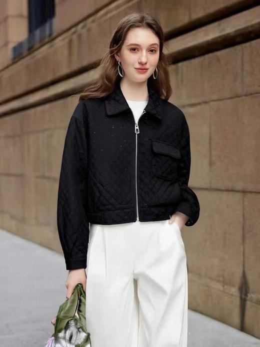 清了！清！不支持退货【自营】25211菱形格重工绗缝翻领宽松外套-喜出 商品图2