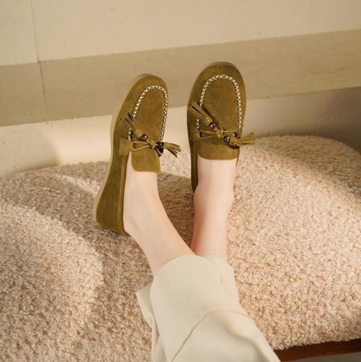 西村名物2025年秋季新款软底软面时尚流苏舒适百搭平底豆豆鞋深口单鞋T25CM31911 商品图2