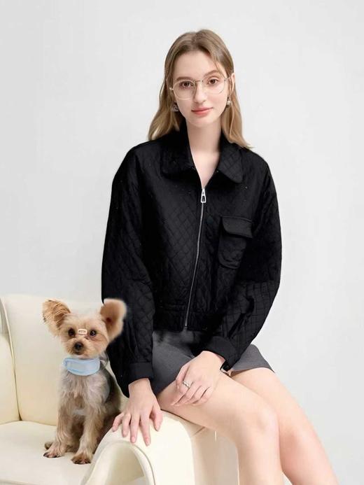 清了！清！不支持退货【自营】25211菱形格重工绗缝翻领宽松外套-喜出 商品图1