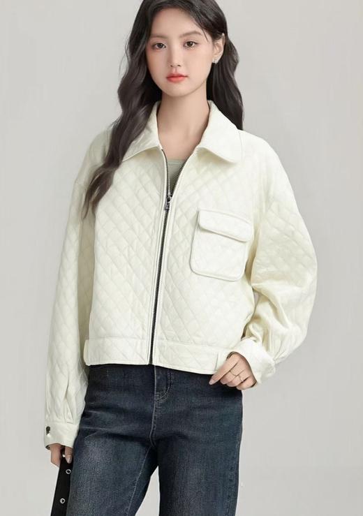 清了！清！不支持退货【自营】25211菱形格重工绗缝翻领宽松外套-喜出 商品图4