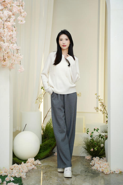  臣禾【菠萝纹帽衫】100%绵羊毛连帽休闲针织衫	JZ253090475 商品图8