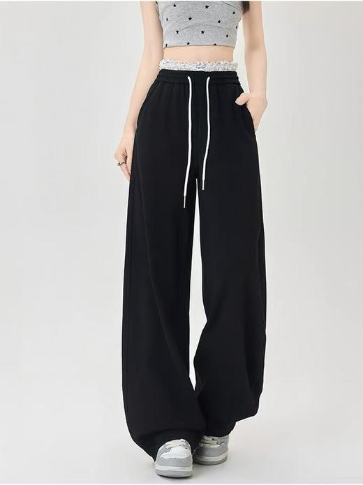 捡漏，微脏小码微脏一眼就爱上！！【秋上新】8802蕾丝花边阔腿裤女高腰抽绳直筒休闲裤-喜出 商品图4