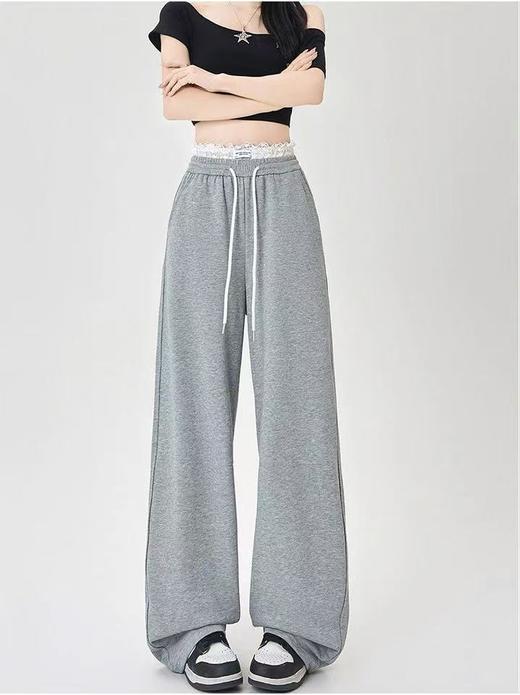 捡漏，微脏小码微脏一眼就爱上！！【秋上新】8802蕾丝花边阔腿裤女高腰抽绳直筒休闲裤-喜出 商品图6