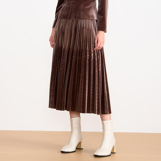 EITIE爱特爱优雅复古丝绒高腰百褶a字显瘦过膝半身裙秋冬新款D2506903 商品图2