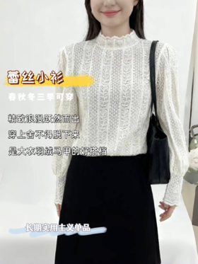 现货秒发臣禾	【蕾丝小衫】半高领法式植绒蕾丝花边套头打底衫	JZ253051775