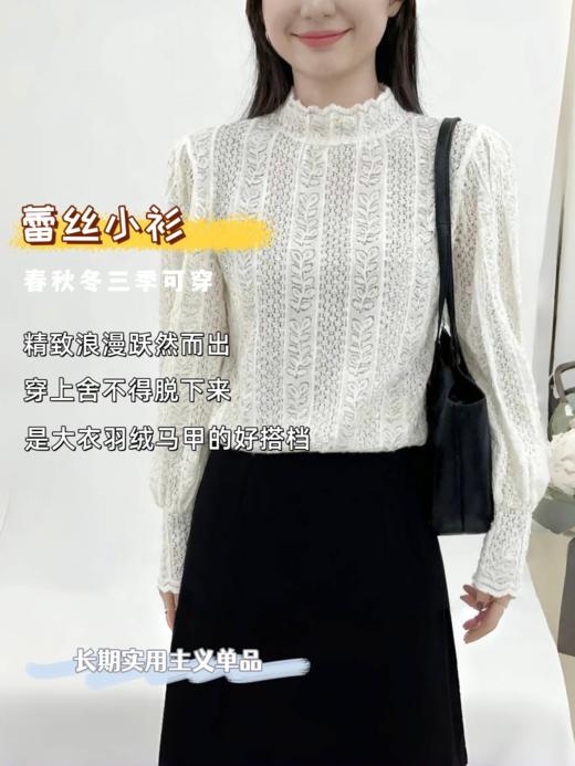 现货秒发臣禾	【蕾丝小衫】半高领法式植绒蕾丝花边套头打底衫	JZ253051775 商品图0