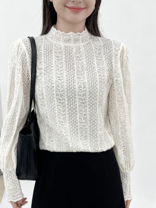 现货秒发臣禾	【蕾丝小衫】半高领法式植绒蕾丝花边套头打底衫	JZ253051775 商品图2