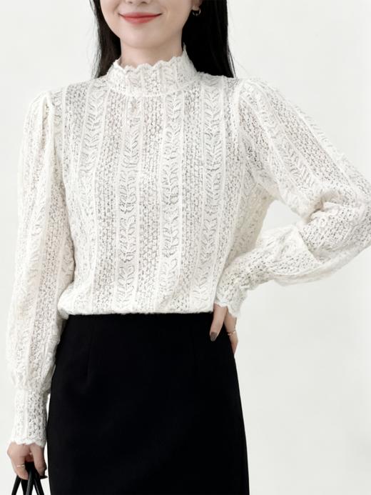 现货秒发臣禾	【蕾丝小衫】半高领法式植绒蕾丝花边套头打底衫	JZ253051775 商品图4