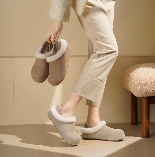 西村名物2025年冬季新款懒人一脚蹬勃肯鞋厚底增高毛毛鞋T25DM48481 商品图0