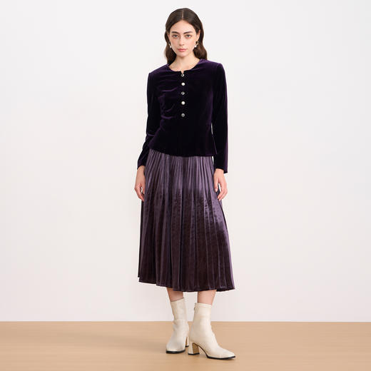 【复古丝绒修身上衣】EITIE爱特爱精致纽扣显瘦优雅秋冬新款小上衣D2513909 商品图8