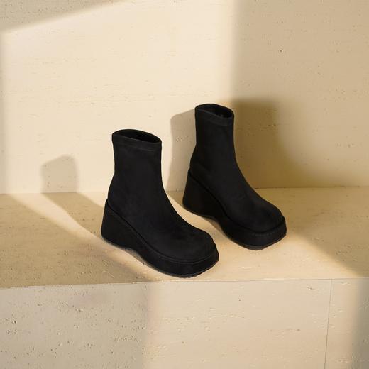 西村名物2025年冬季新款厚底增高防水台防滑百搭弹力靴松糕底短靴T25DS49271 商品图5
