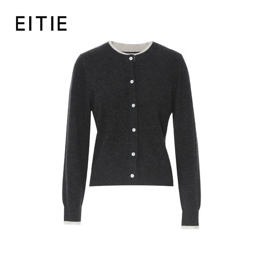 EITIE爱特爱领口白色撞色边设计含羊绒针织衫8301008 商品图4