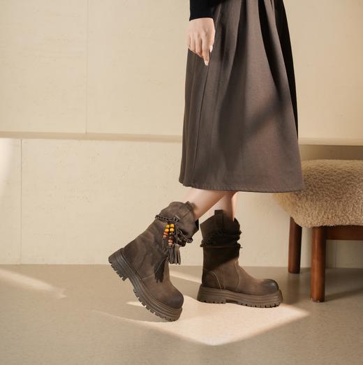 西村名物2025年冬季新款废土风美拉德西部牛仔靴堆堆靴马丁短靴T25DS49281 商品图3