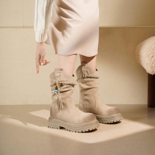 西村名物2025年冬季新款废土风美拉德西部牛仔靴堆堆靴马丁短靴T25DS49281 商品图4