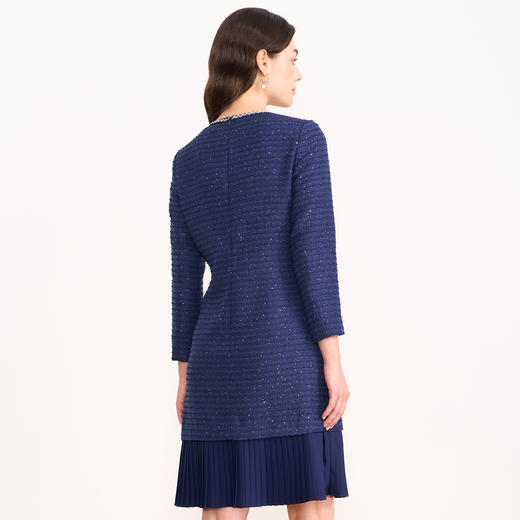 EITIE爱特爱亮片粗花呢气质圆领直筒百褶蓝色连衣裙秋冬新款D2507915 商品图4