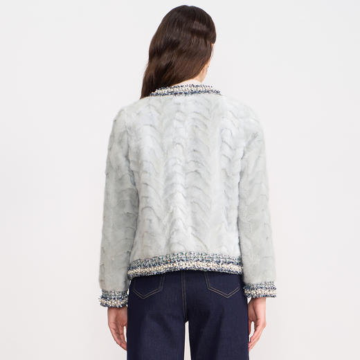 EITIE爱特爱精致优雅粗花呢拼接水貂毛皮草短外套冬季新款D2593901X 商品图11