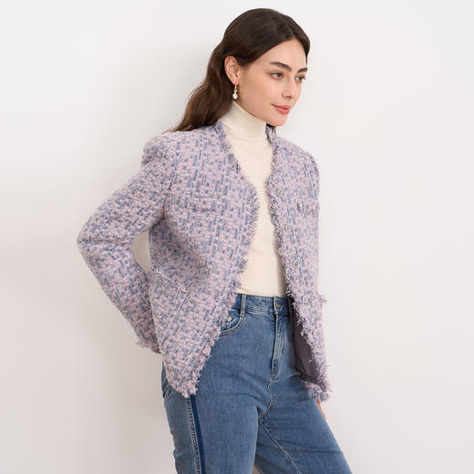 【香芋紫粗花呢短外套】EITIE爱特爱时尚宽松小香风秋冬新款D2503903 商品图2