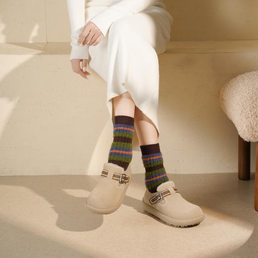 西村名物2025年冬季新款加绒保暖魔术贴毛绒勃肯鞋玛丽珍毛毛鞋X25DM48831 商品图4