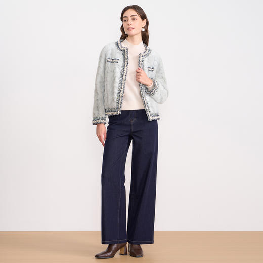 EITIE爱特爱精致优雅粗花呢拼接水貂毛皮草短外套冬季新款D2593901X 商品图8