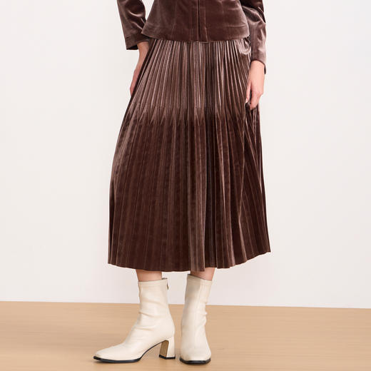 EITIE爱特爱优雅复古丝绒高腰百褶a字显瘦过膝半身裙秋冬新款D2506903 商品图3