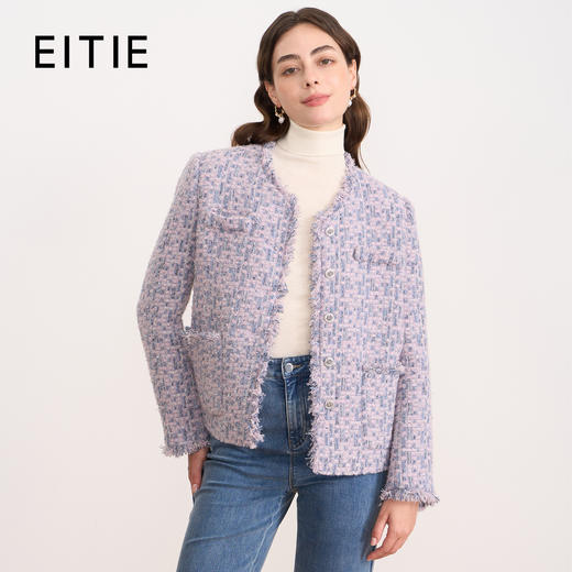 【香芋紫粗花呢短外套】EITIE爱特爱时尚宽松小香风秋冬新款D2503903 商品图0