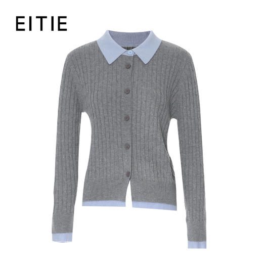 EITIE爱特爱经典灰蓝撞色假两件设计时尚减龄针织衫8301005 商品图3