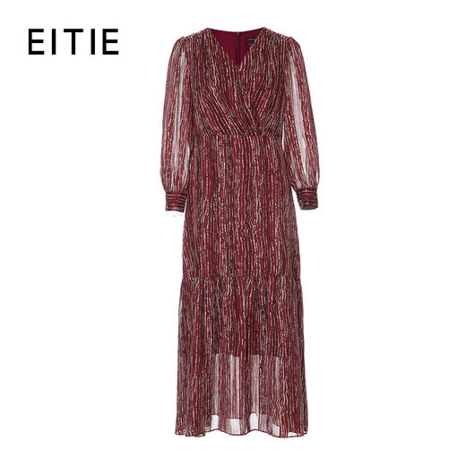 EITIE爱特爱V领碎褶设计艺术印花连衣裙8307021 商品图6