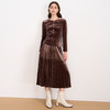 EITIE爱特爱优雅复古丝绒高腰百褶a字显瘦过膝半身裙秋冬新款D2506903 商品缩略图4