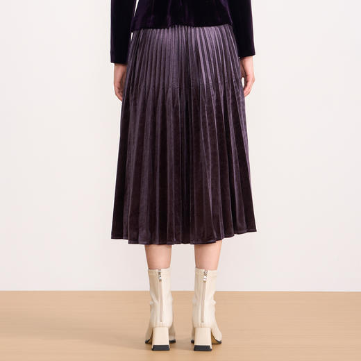 EITIE爱特爱优雅复古丝绒高腰百褶a字显瘦过膝半身裙秋冬新款D2506903 商品图9