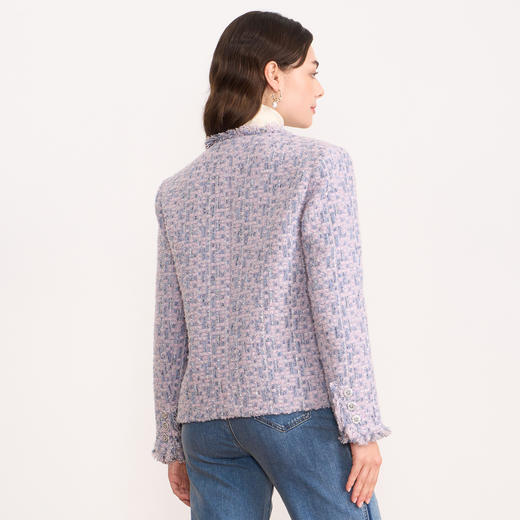 【香芋紫粗花呢短外套】EITIE爱特爱时尚宽松小香风秋冬新款D2503903 商品图4