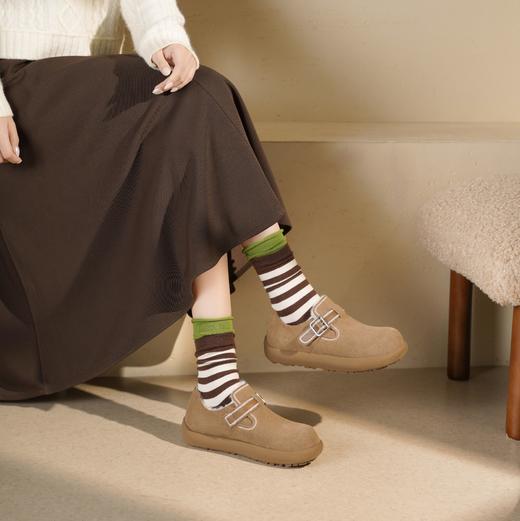 西村名物2025年冬季新款加绒保暖魔术贴毛绒勃肯鞋玛丽珍毛毛鞋X25DM48831 商品图2