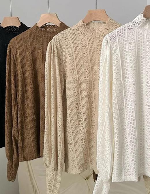 现货秒发臣禾	【蕾丝小衫】半高领法式植绒蕾丝花边套头打底衫	JZ253051775 商品图10