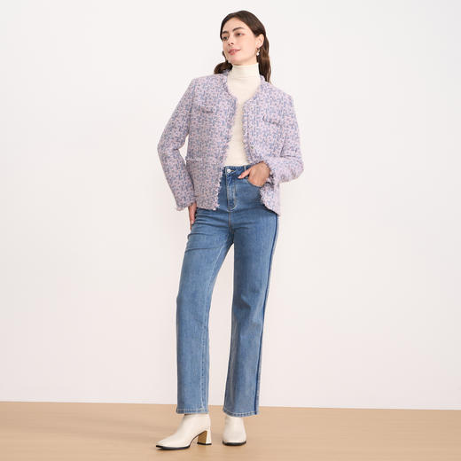 【香芋紫粗花呢短外套】EITIE爱特爱时尚宽松小香风秋冬新款D2503903 商品图3