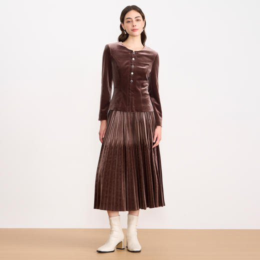 【复古丝绒修身上衣】EITIE爱特爱精致纽扣显瘦优雅秋冬新款小上衣D2513909 商品图4