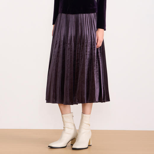 EITIE爱特爱优雅复古丝绒高腰百褶a字显瘦过膝半身裙秋冬新款D2506903 商品图6